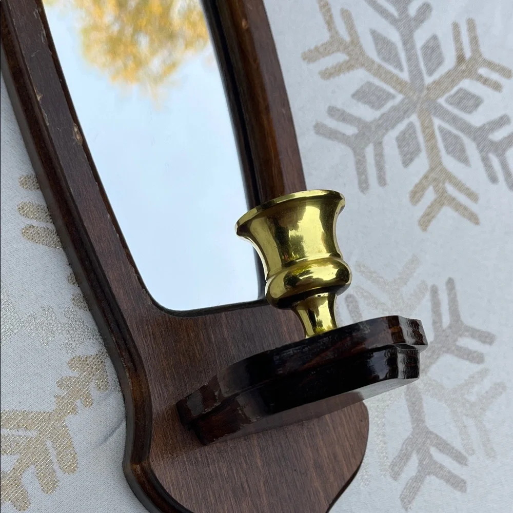 Elegant Brown Wall Mirror with Candle Holder
